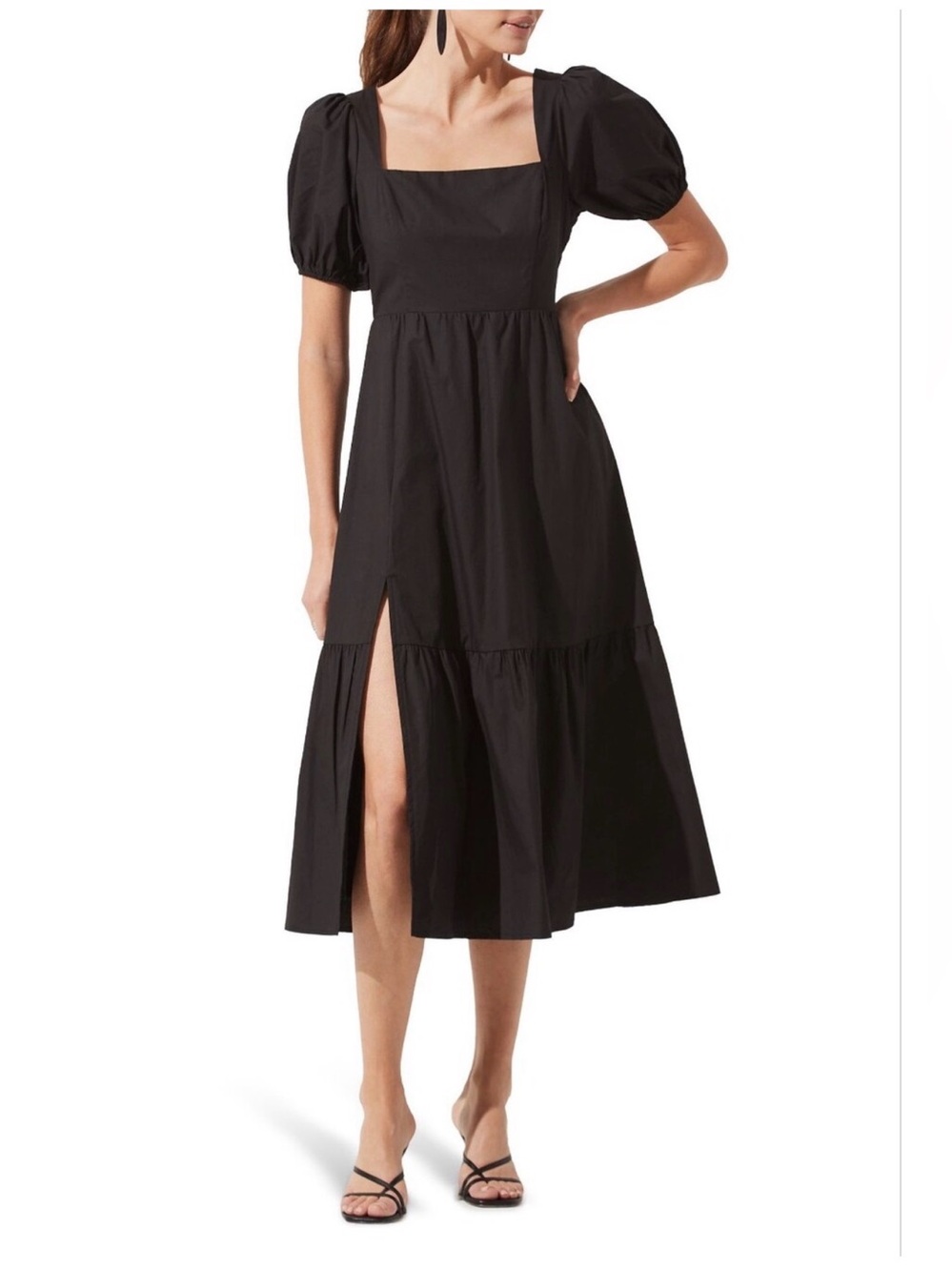 ASTR Black Puff-Sleeve Midi Dress Size Large